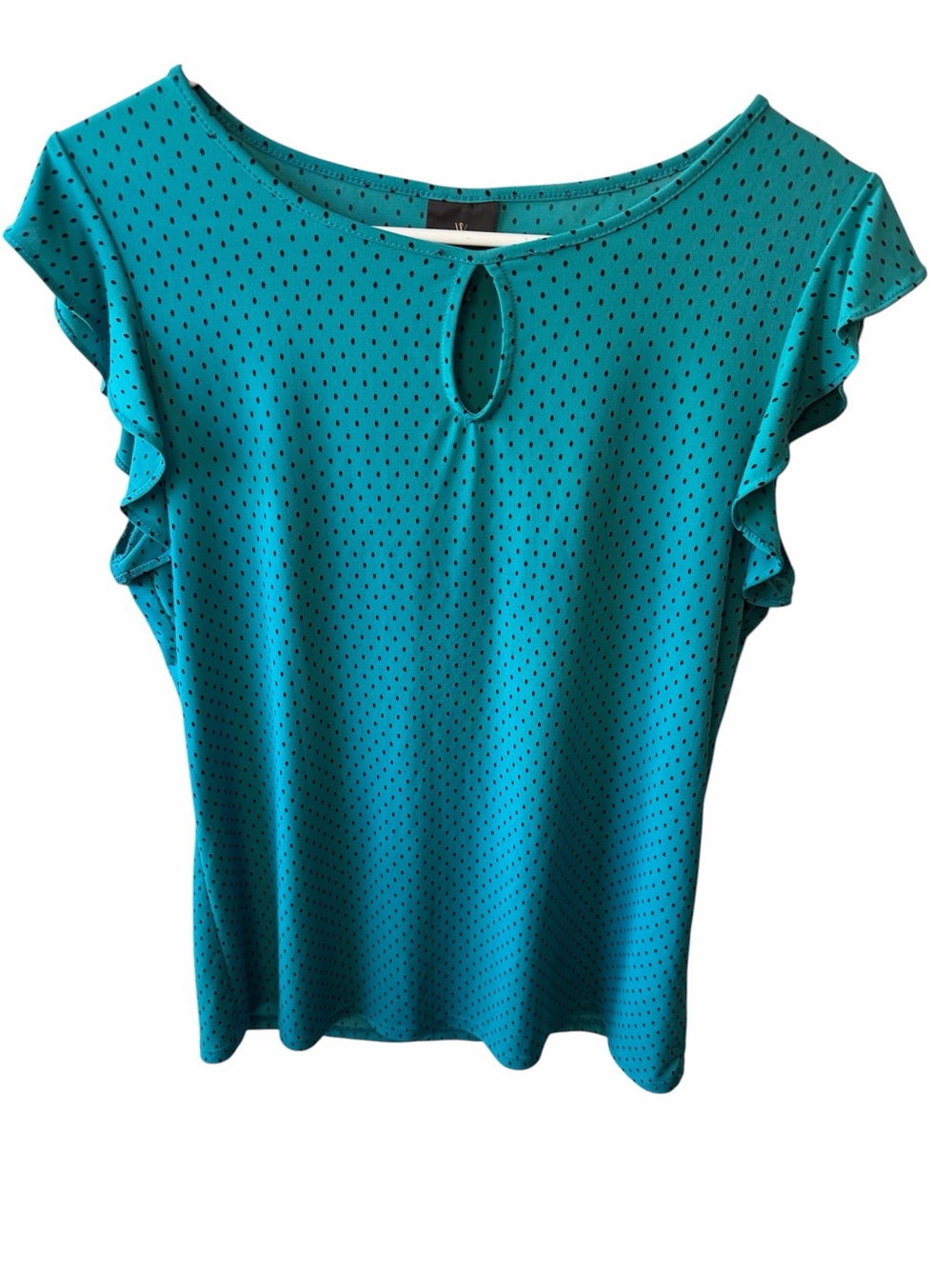 Women’s Worthington Teal polka dot size small blouse! Small ruffled sleeve! EUC!